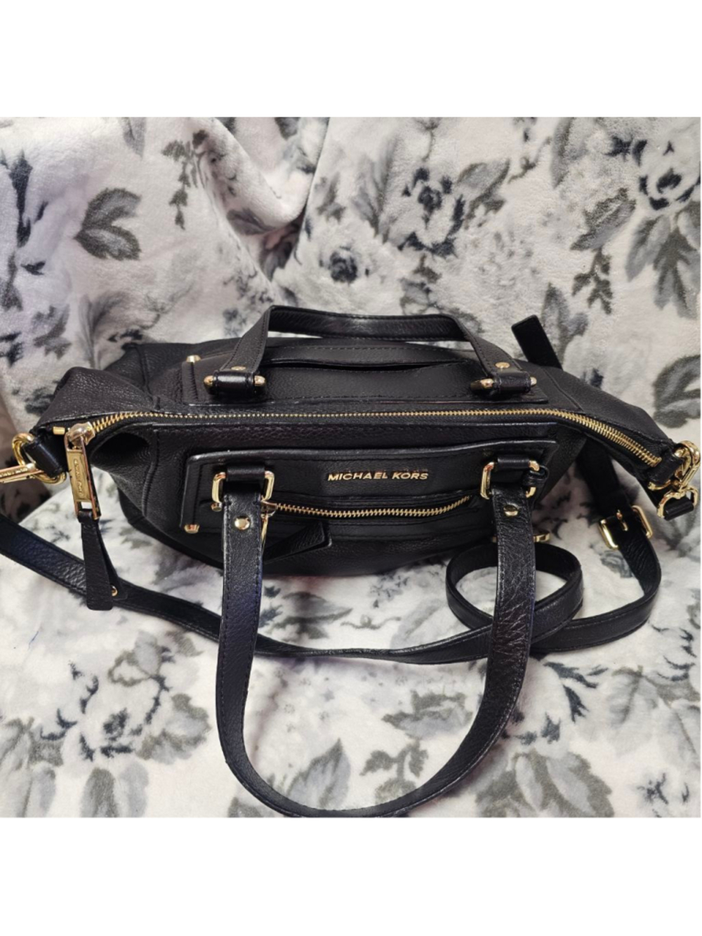 Michael Kors Black Pebbled Leather Satchel with Gold Hardware - Picture 9 of 9